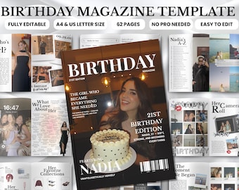Plantilla de revista de cumpleaños, regalo de cumpleaños personalizado para la mejor amiga, plantilla de revista editable en Canva, regalo para la mejor amiga o hermana / regalo de recuerdo