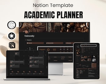 Plantilla de Notion de Dark Academia, planificador académico, planificador estudiantil, plantilla de Notion, planificador universitario, panel de control estético para estudiantes.