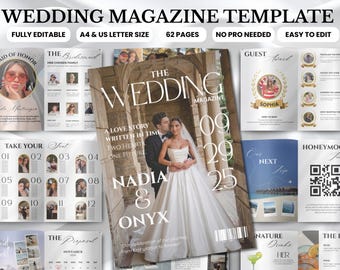 Plantilla personalizada para revista de bodas, folleto de programa editable, álbum de fotos en Canva, recuerdo de boda, programa de boda personalizado (A4/Carta estadounidense)
