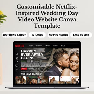 Custom Netflix Inspired Wedding Video for your Wedding Montage, Editable Wedflix Digital Keepsake, Personalized Wedding Website Template