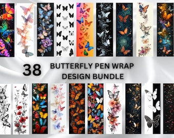 Paquete de sublimación de envolturas para bolígrafos con mariposas, PNG de envolturas para bolígrafos con mariposas, plantilla de envoltura para bolígrafos con mariposas, PNG de mariposas, PNG de diseño de sublimación de mariposas