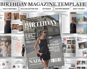 Plantilla de revista de cumpleaños, regalo de cumpleaños personalizado para el mejor amigo/a, regalo de revista de cumpleaños, diseño de revista editable en Canva / Keepsake