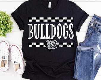 Checkered bulldogs mascot png, checkered png, bulldogs school spirit shirt, bulldogs clipart, bulldogs head png, bulldogs baseball png