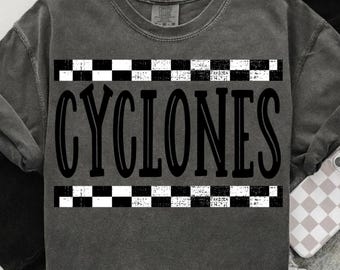 Checkered cyclones Mascot PNG, School Spirit Shirt Clipart (Digital Download)