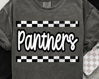 Checkered panthers Mascot PNG, School Spirit Shirt Clipart (Digital Download)