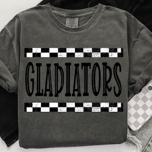 Maskottchen karierter Gladiatoren (PNG), Schulshirt-Clipart (Digitaler Download)