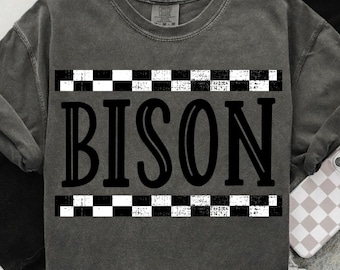 Checkered bison Mascot PNG, School Spirit Shirt Clipart (Digital Download)