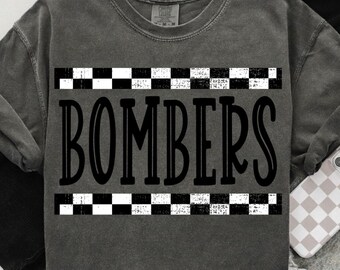 Checkered bombers Mascot PNG, School Spirit Shirt Clipart (Digital Download)