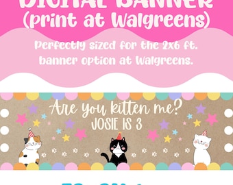 Are you kitten me banner, 3rd birthday banner, kitten birthday theme, girls birthday banner, digital birthday banner