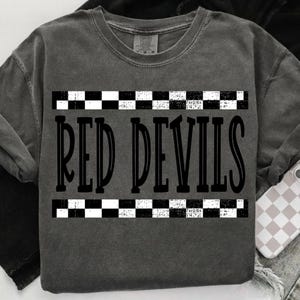 Rutig Red Devils maskot PNG, School Spirit skjorta Clipart (digital nedladdning)