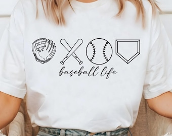 Baseball life shirt, minimalistic shirt design, baseball lineart