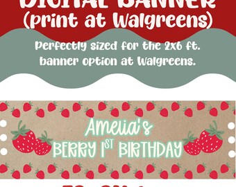 Berry first birthday digital banner download, berry theme birthday, digital banner png, 1st birthday banner, girls birthday theme ideas
