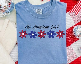 All American girl png, USA flowers png, USA png, cute USA design, Fourth of July png, Memorial Day png, July 4th tshirt