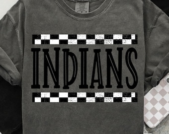 Checkered Indians Mascot PNG, School Spirit Shirt Clipart (Digital Download)
