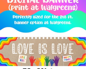 Love is love banner, gay pride banner, pride month decorations, pride parade banner, lgbtq decorations, rainbow banner, rainbow png, pride