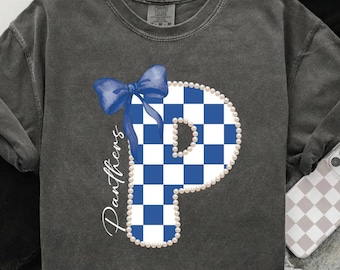 Checkered panther png, retro panther png, Blue panther mascot png, panthers png, panthers school spirit wear