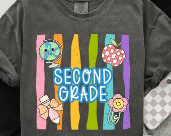 Second grade tshirt, second grade png, first day of school png, girly school shirt, school png, teacher shirt, teacher gift