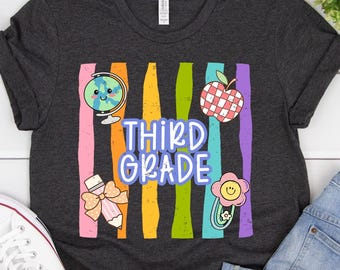 Camiseta de tercer grado, PNG de tercer grado, PNG del primer día de clases, camiseta escolar para niña, PNG de escuela, camiseta de maestra, regalo para maestra