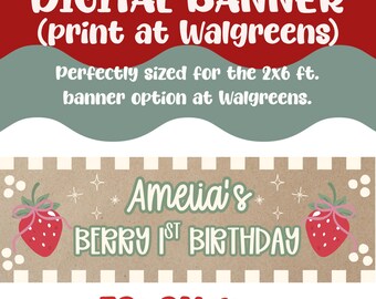 Berry first birthday digital banner download, berry theme birthday, digital banner png, 1st birthday banner, girls birthday theme ideas