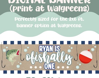 Ofishally one digital banner download, digital banner png, birthday banner, boys birthday theme ideas, fishing birthday banner, fishing png
