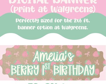 Berry first birthday digital banner download, berry theme birthday, digital banner png, 1st birthday banner, girls birthday theme ideas