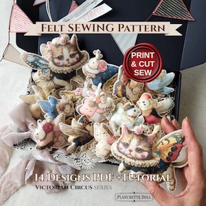 14 modelli PDF di bambole di feltro a forma di uccello del circo, farfalla e fata / Gatto alato magico e amici della foresta / Scultura morbida e stravagante fai da te