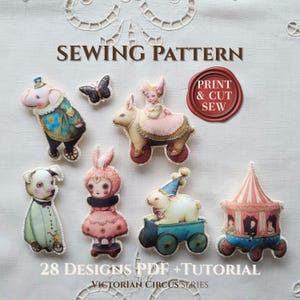 Schnittmuster - 28 surreale Vintage Zirkus Illustrationen - DIY Projekt - Gipsband