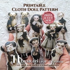 Gothic Doll Sewing Pattern PDF, Printable Cloth Doll Ornament Tutorial, Dark Academia Halloween Cut and Sew Dolls Template