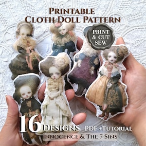 Victorian Gothic Cloth Doll Pattern PDF, Bisque Doll Face Sewing Tutorial, Printable Fabric Ornament Figure Antique Art