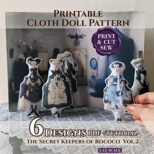Rococo Gothic Peg Doll Pattern PDF Vol 2 Miniature Cloth Doll Sewing Tutorial Dollhouse Butler Figure Printable