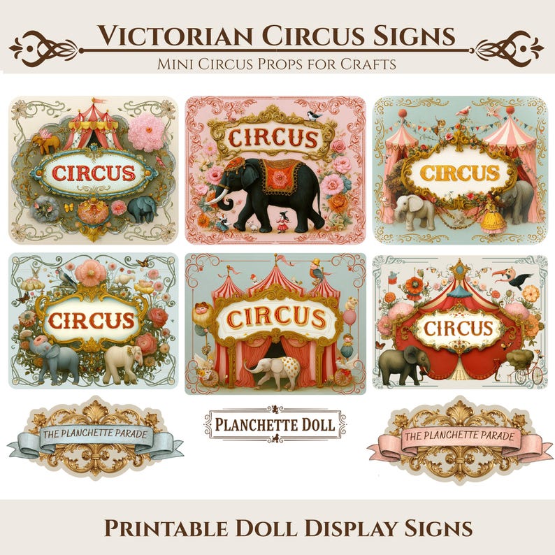 Victorian Circus Signs Printable, Vintage Carnival Sign Labels, Mini ...