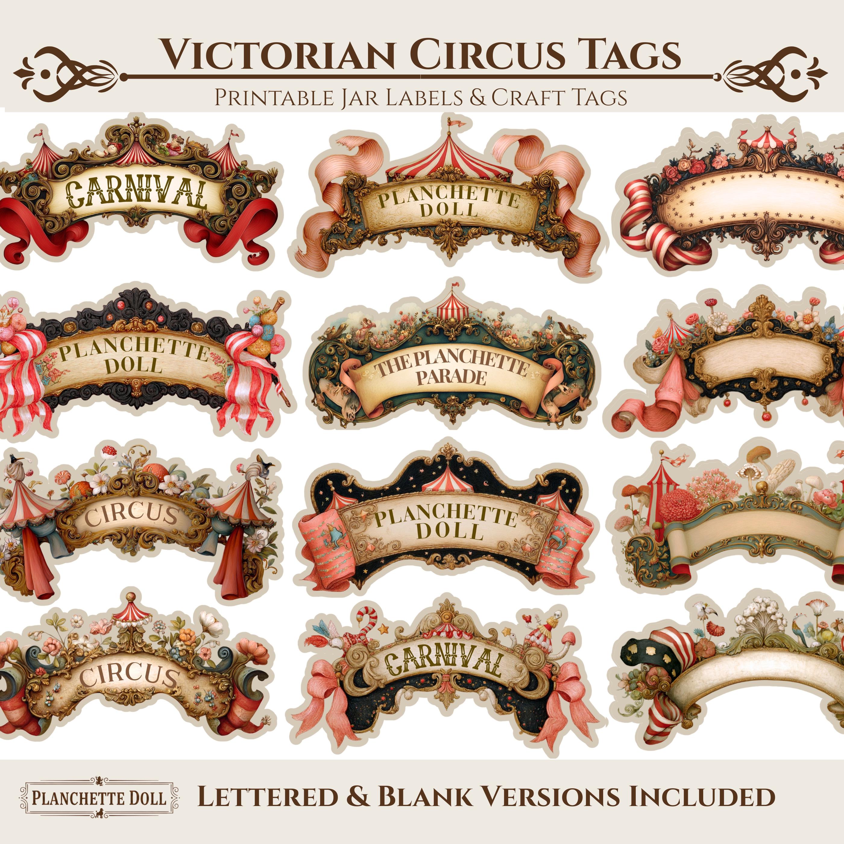 Vintage Circus Tags Printable, Editable Blank & Pre-lettered Labels ...