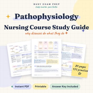 Pathophysiology Nursing Study Guide, 175 Practice Questions, NCLEX-RN Prep (Digital Download)