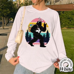Funny Sasquatch Bunny Shirt Design: Easter Bigfoot Png, Retro Vintage Easter Sublimation File, Commercial Use Digital Download