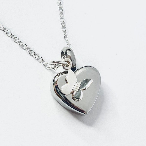 Petite Silver Heart Personalized Cremation Urn Memorial Necklace with Butterfly/in loving memory/ ashes heart necklace/ memorial keepsake/