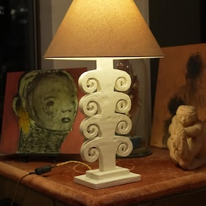Architectural Sculptural Table Lamp .. Handmade Plaster Scroll Design