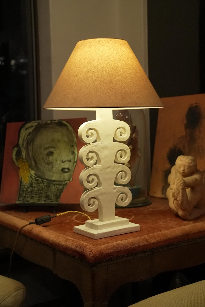 Architectural Sculptural Table Lamp .. Handmade Plaster Scroll Design image 1
