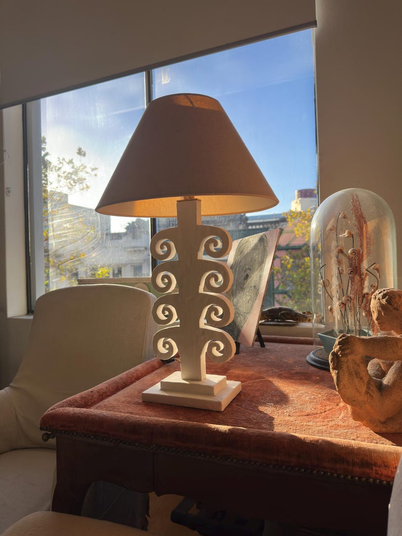 Architectural Sculptural Table Lamp .. Handmade Plaster Scroll Design image 6
