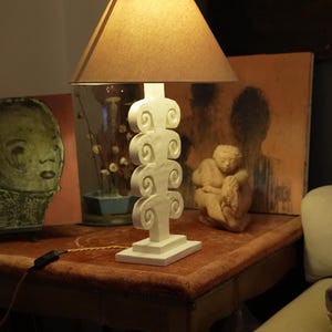 Architectural Sculptural Table Lamp .. Handmade Plaster Scroll Design image 3