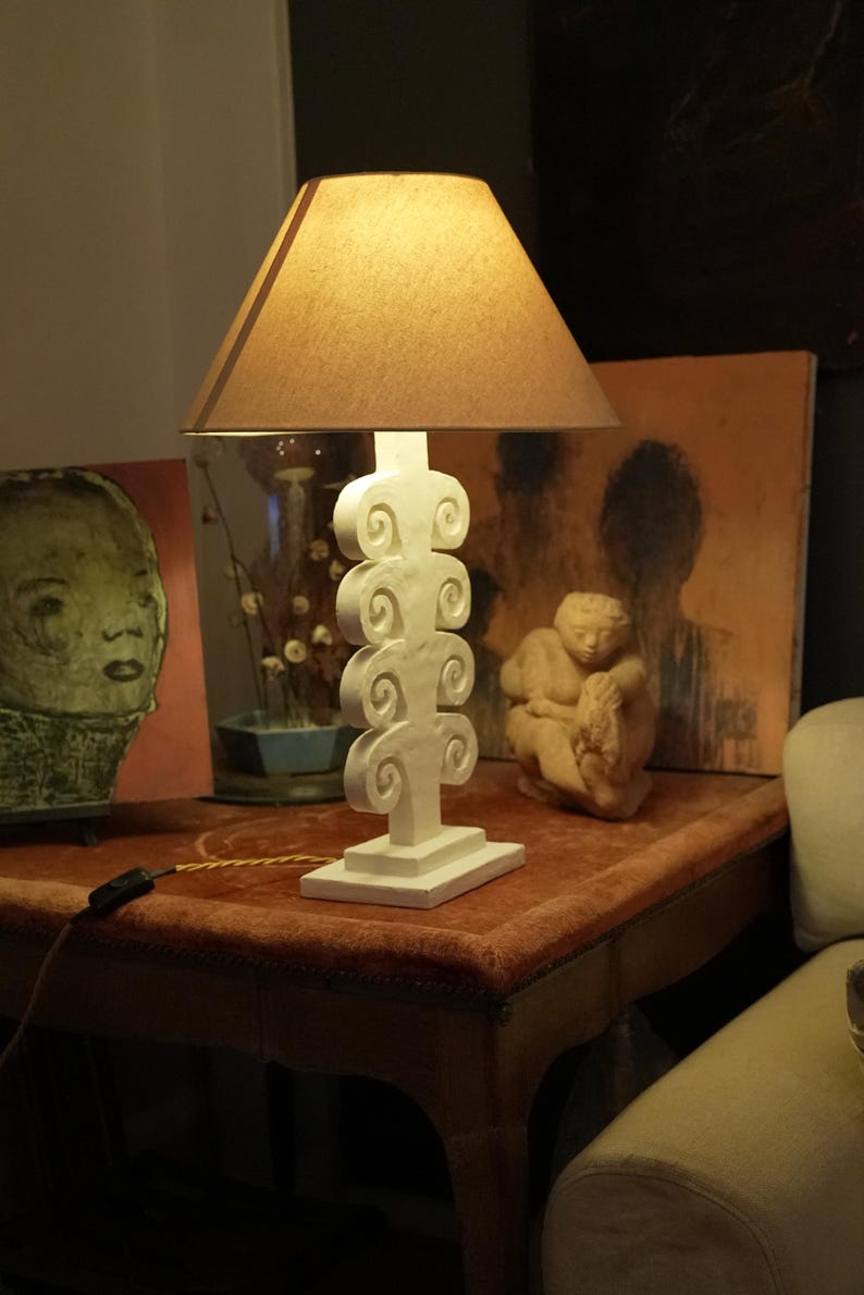 Architectural Sculptural Table Lamp .. Handmade Plaster Scroll Design image 3