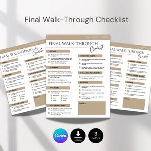 May include: Three beige and white "Final Walk-Through Checklist" documents. The checklists include sections for repairs, plumbing, appliances, and electrical systems. The documents have the text "Final Walk-Through Checklist" at the top.