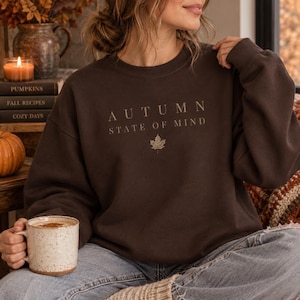 Felpa Autumn State of Mind, girocollo vintage autunnale, con motivo a foglia d'acero