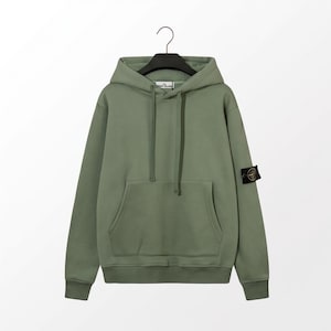Oliwkowo-zielona bluza z kapturem męska Gorpcore Aesthetic Compass Badge Patch Bluza Techwear Streetwear Casual Top