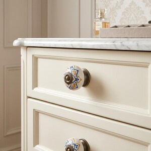 Mediterranean Ceramic Knob 44mm, Blue Floral Dresser Hardware, Boho Cabinet Pull
