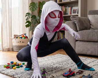 Disfraz de superhéroe infantil / Traje de cosplay blanco y rosa para fiesta de juegos de rol