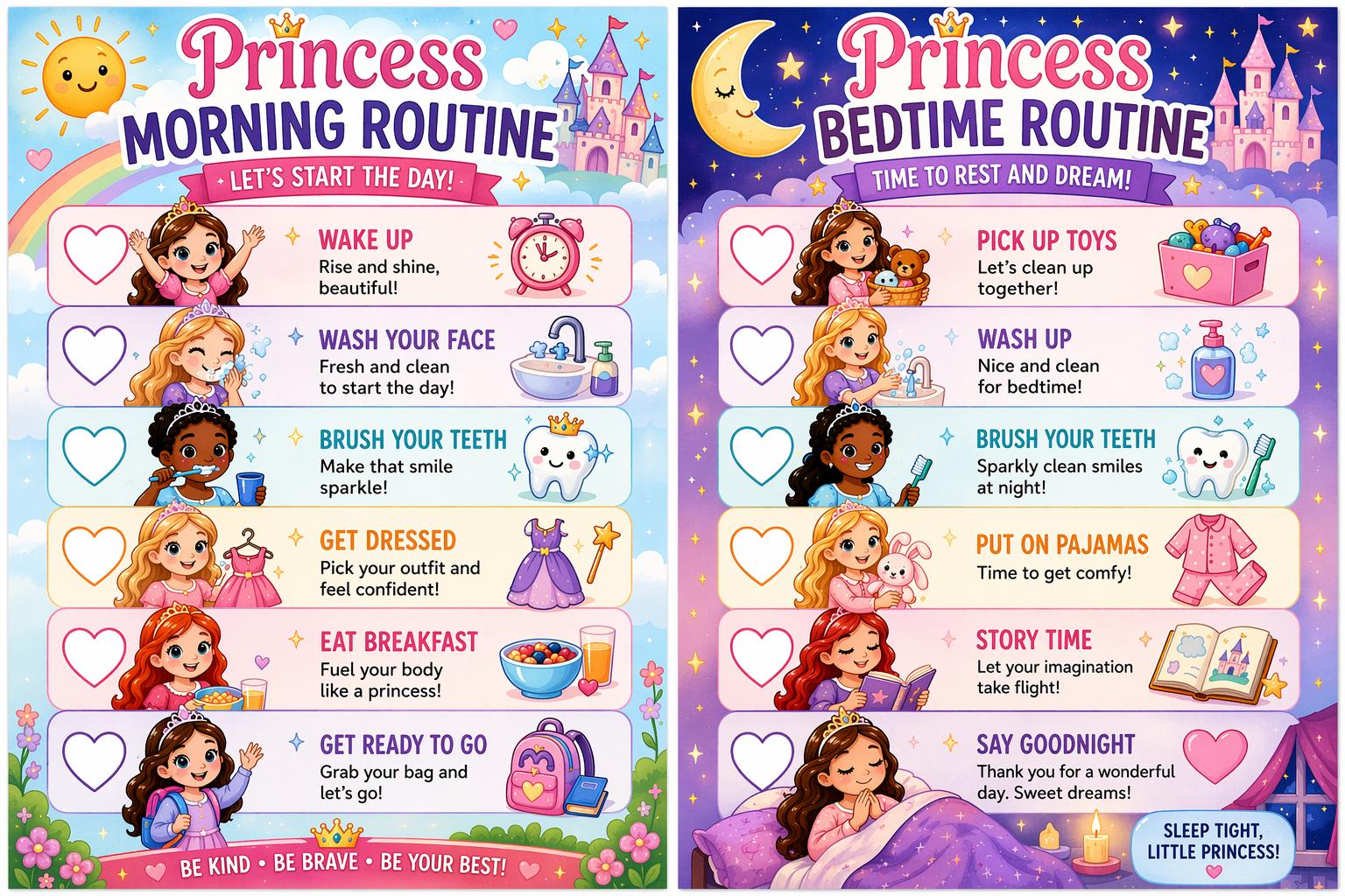 Princesse Routine Princess Routine Chart Bundle Printable Morning and Bedtime Routine for ...