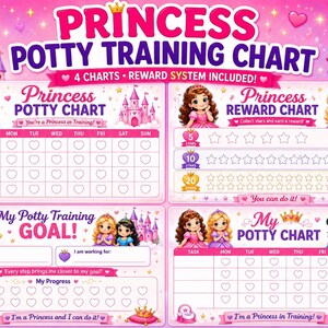 Princess Potty Training Chart Printable, Toddler Potty Chart, Reward Chart for Kids, Toilet Training Tracker, Girls Potty Chart Bundle