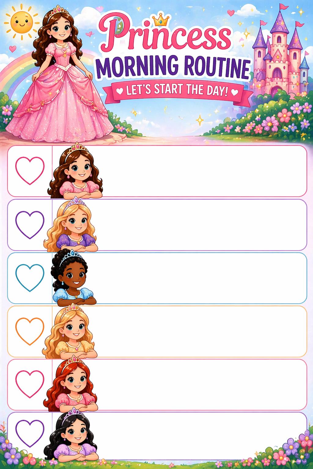 Princess Morning Routine Chart for Girls | Kids Printable Checklist - Etsy