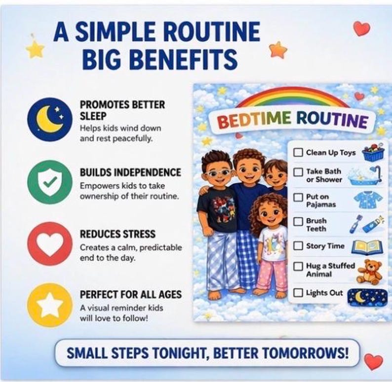 Pyjamas Routine Kids Bedtime Routine Chart | Visual Schedule, Checklist (digital ...