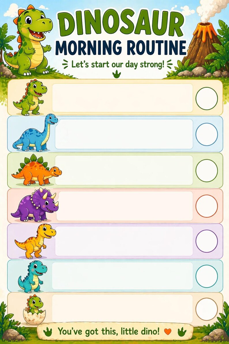 Dinosaur Routine Chart Printable, Morning & Bedtime Kids Schedule ...